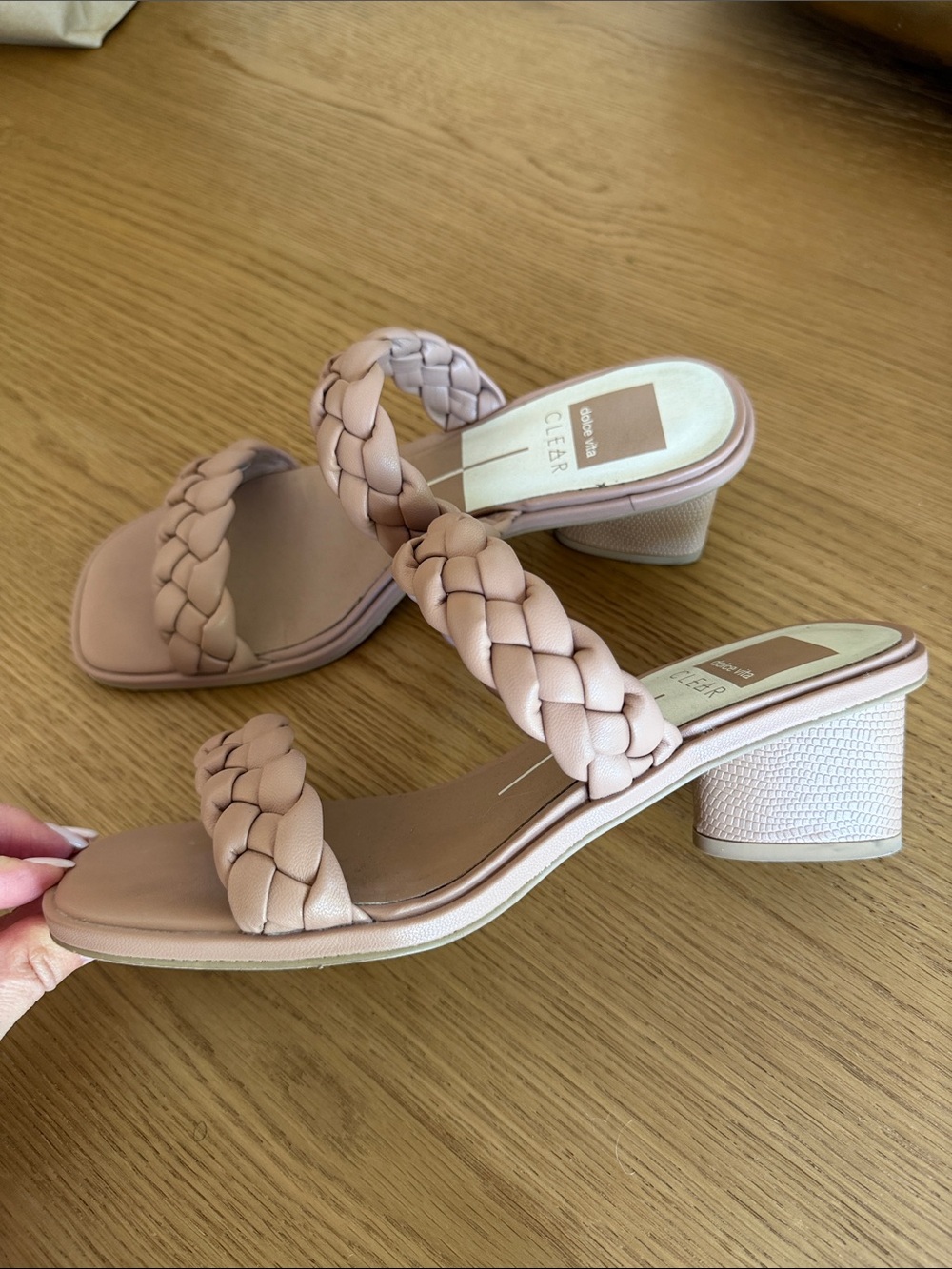 Dolce Vita Blush Braided Double-Strap Block Heel Mules